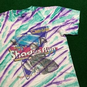Vintage Shades Of The Past Shirt Mens L White Purple Green Tie Dye Car Show 90s